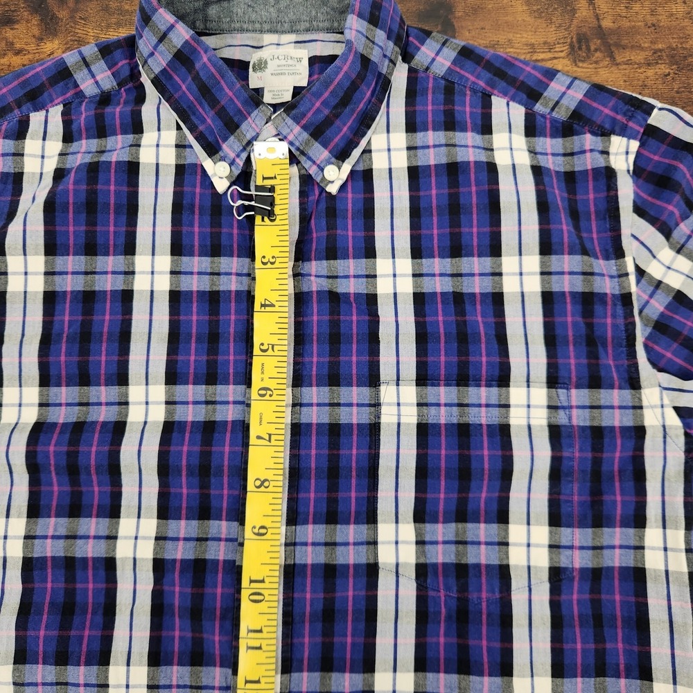 J.Crew Mens Long Sleeve Button Down Washed Tartan Purple Pink White Plaid Medium - Picture 7 of 8